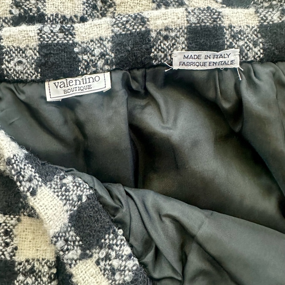 Valentino Boutique Wool Tweed Check Pencil Skirt Velvet Bow Detail Made Italy - Picture 12 of 12